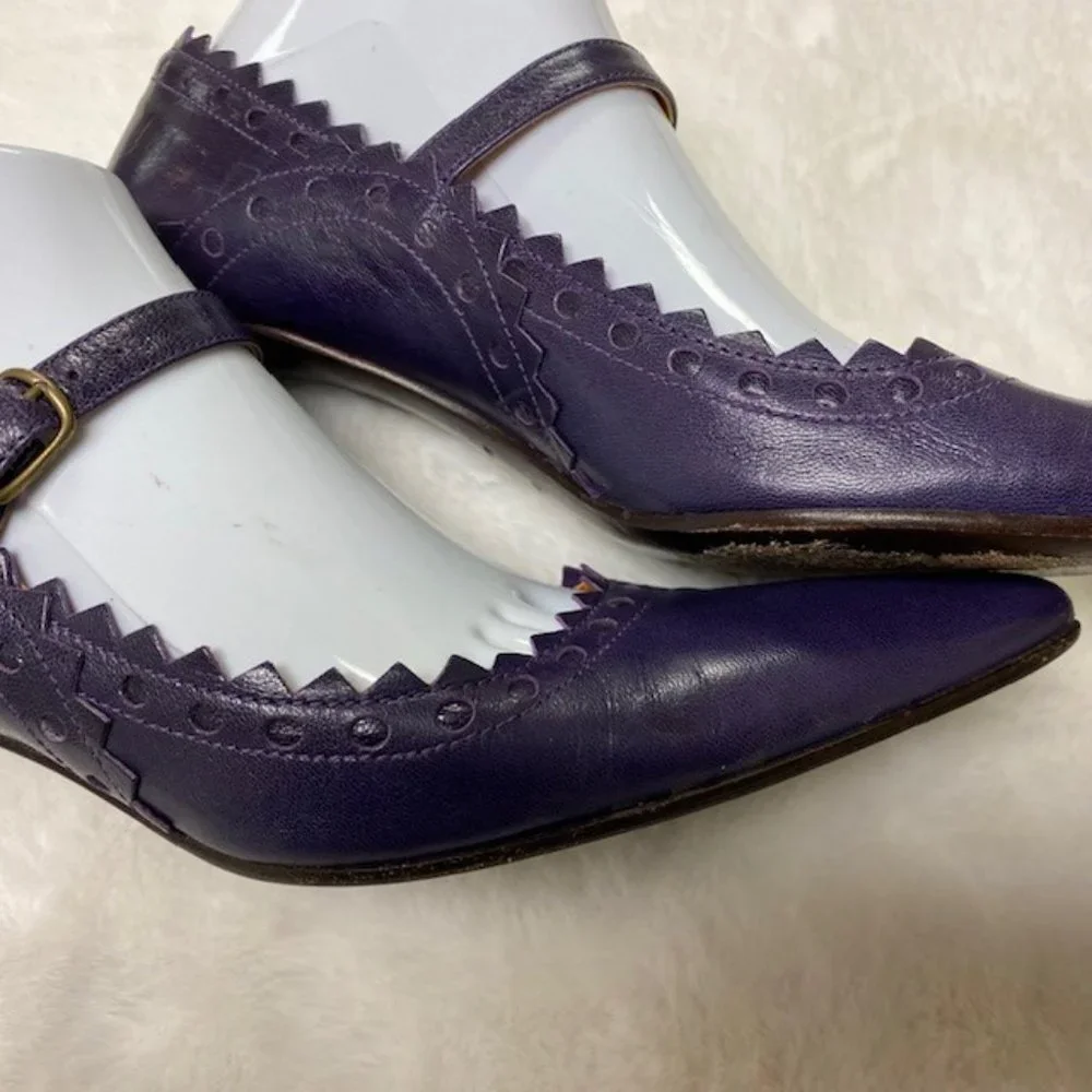 L'Autre Chose Made In‎ Italy Leather Triangle Scalloped Single Strap Heels, sz 7 - Picture 6 of 10